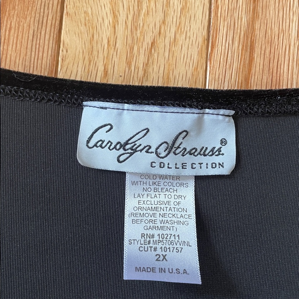 Carolyn Strauss Collection 2 in 1 Cardigan Top Womens 2X Black Velvet Mature - Picture 2 of 9
